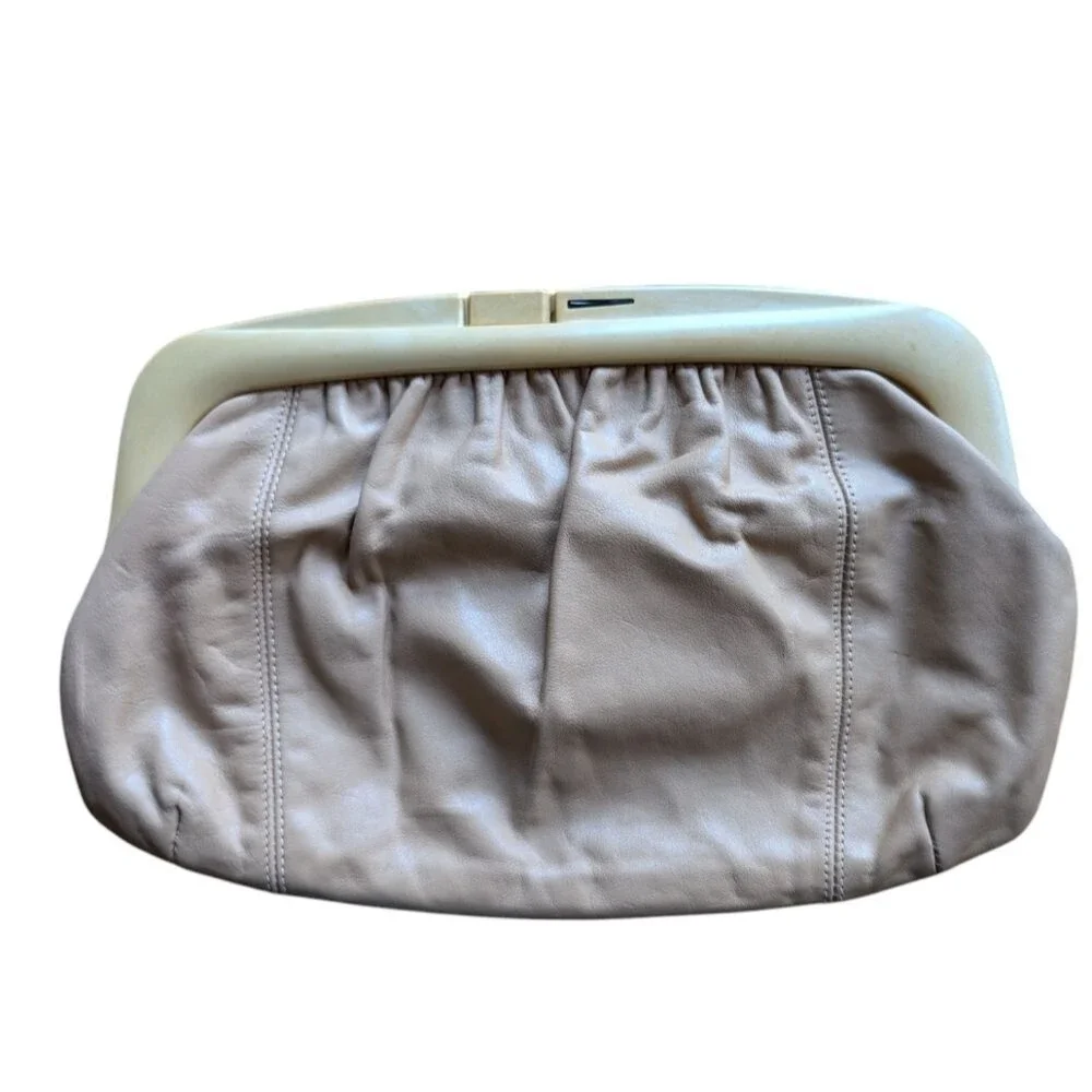 Vintage cream leather clutch